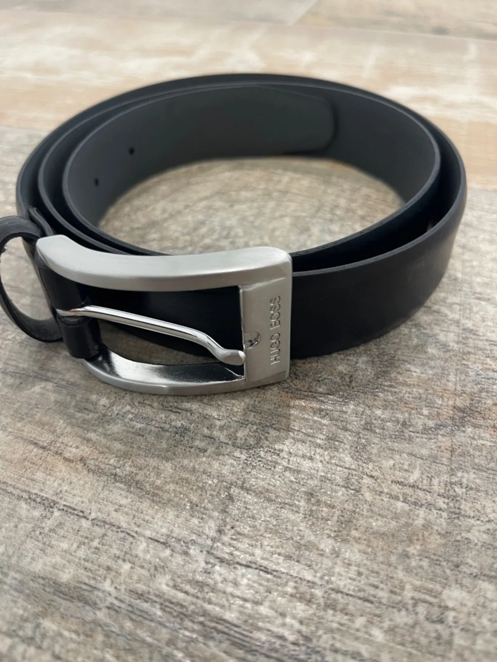 Hugo Boss Black Cowhide Leather Men's Belt with Silver-Tone Buckle Handmade
